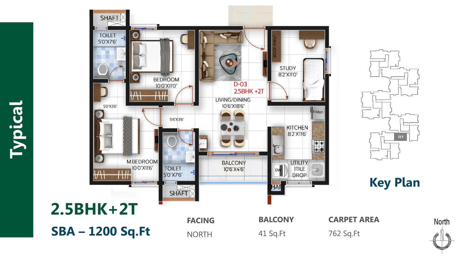SBR One Residence 2.5BHK-2T-1200-sqft Floor Plan