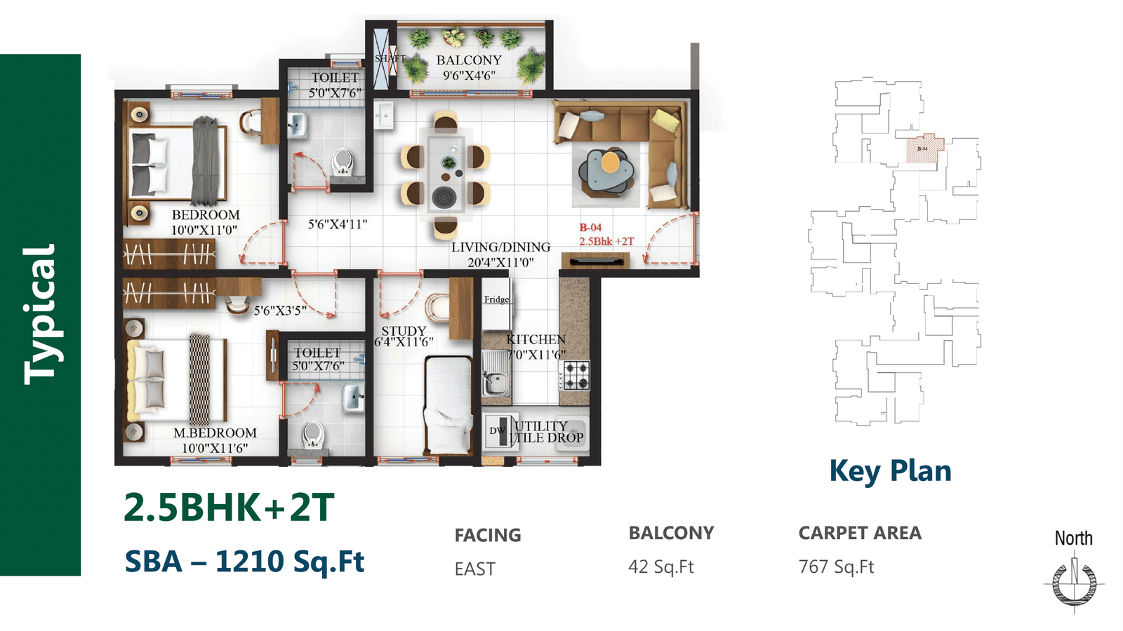 SBR One Residence 2.5BHK-2T-1210-sqft Floor Plan